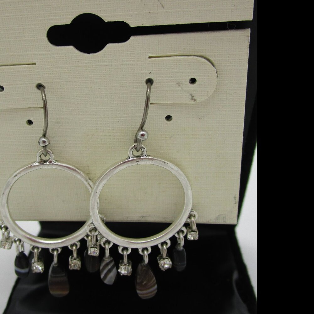 LUCKY BRAND Silvertone Agate Chandelier Earrings msrp $29.00